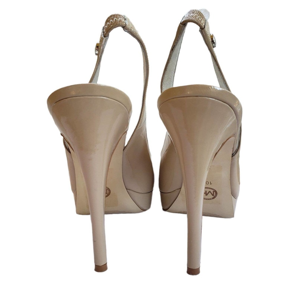 Michael Michael Kors Slingback Platform Pump 10 Women Tan Patent Leather Peeptoe - Picture 7 of 12